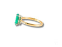 18k gold ring with oval emerald and diamond accents, cubic zirconia sophistication