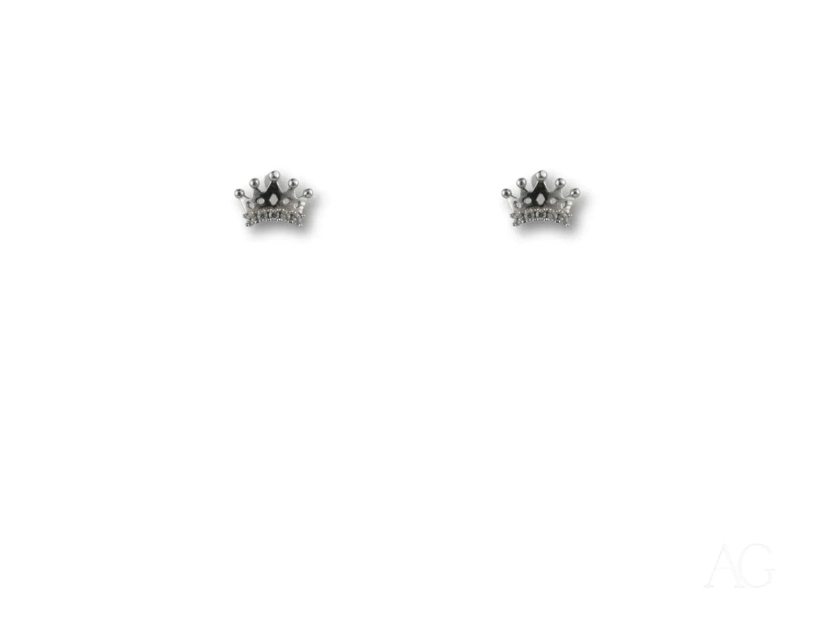 Pair of 18k white gold crown earrings with clear gemstones
