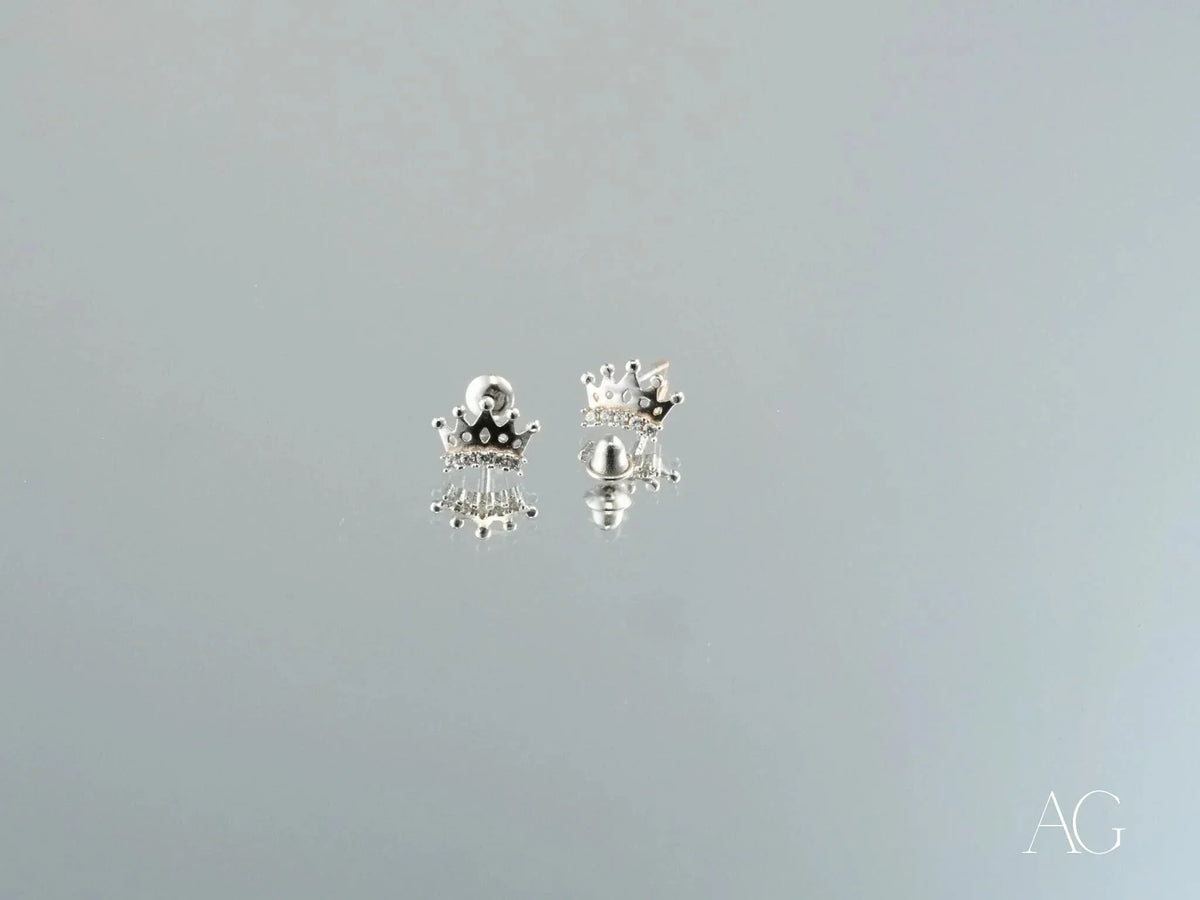 18k white gold crown earrings in Royal Spark art gold jewelry design