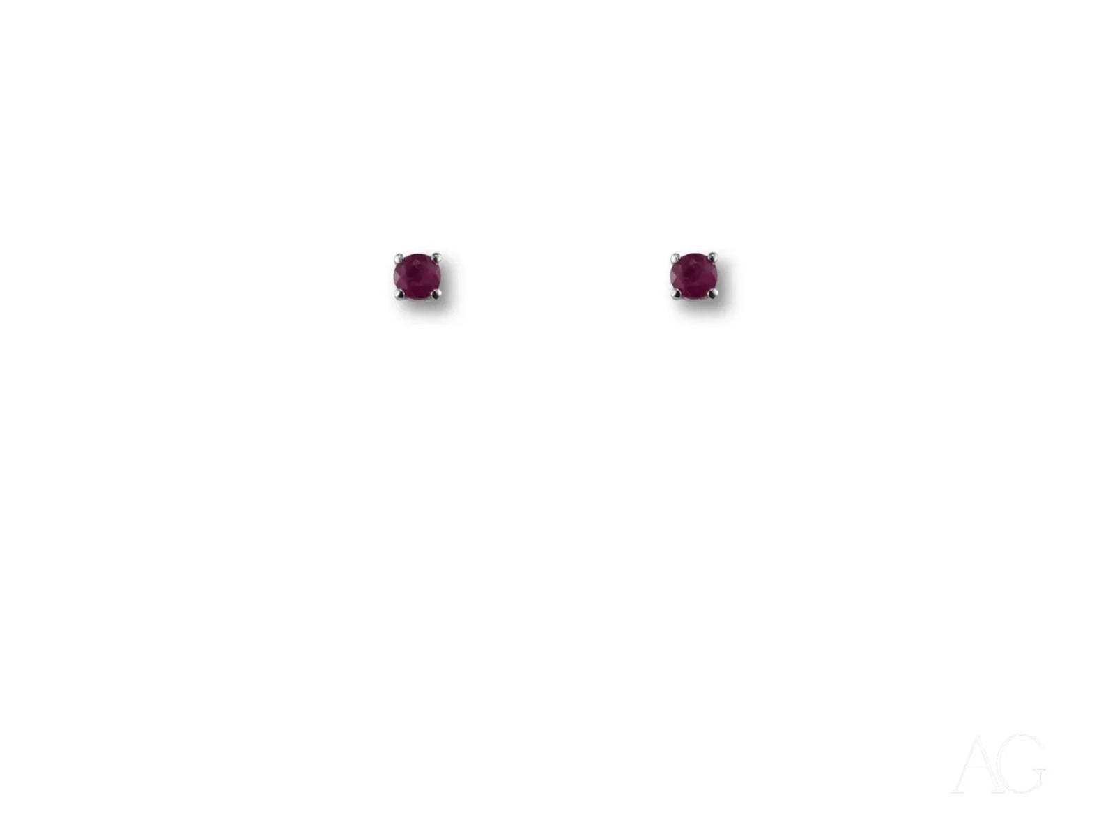 Scarlet Whispers white gold ruby earrings with round ruby studs in four-prong setting