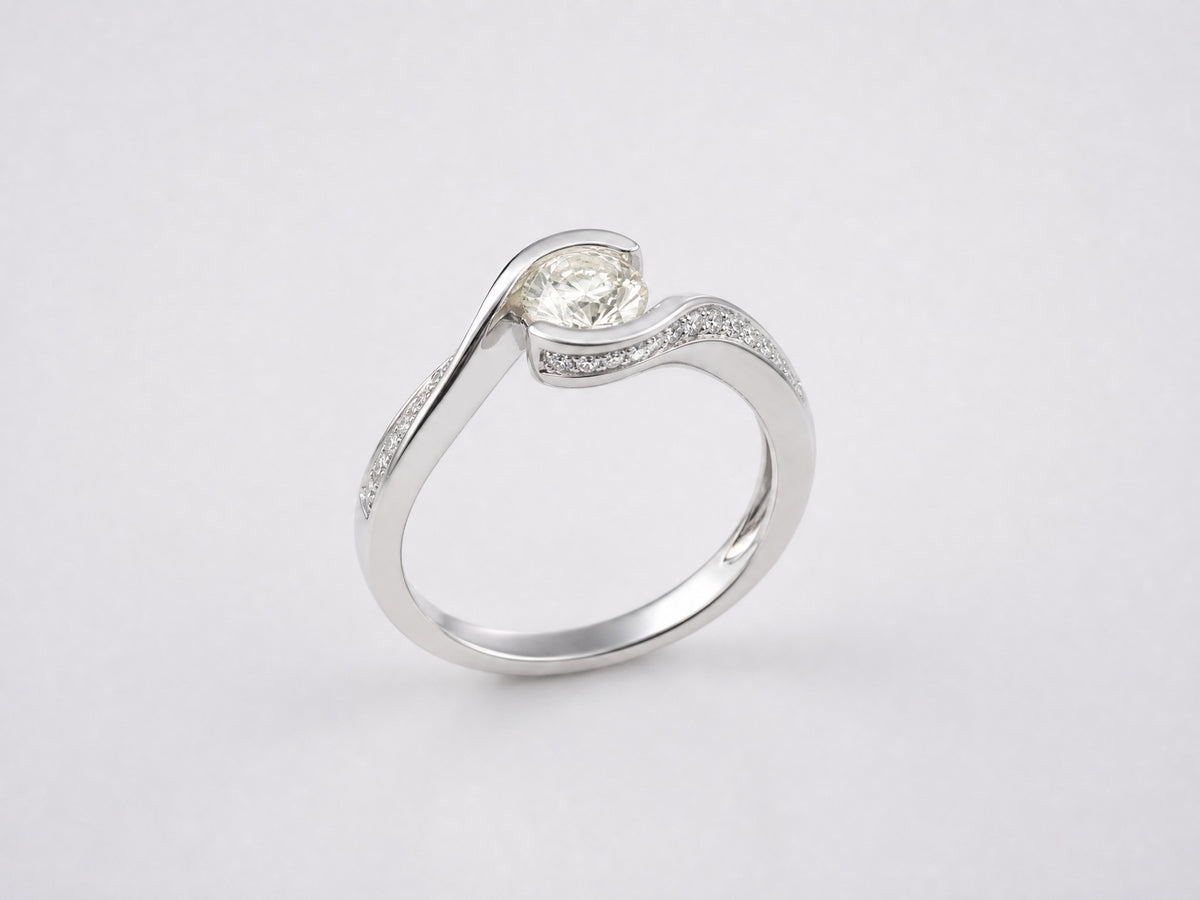 Twist of Light — Bypass Diamond Ring, side profile, bypass setting