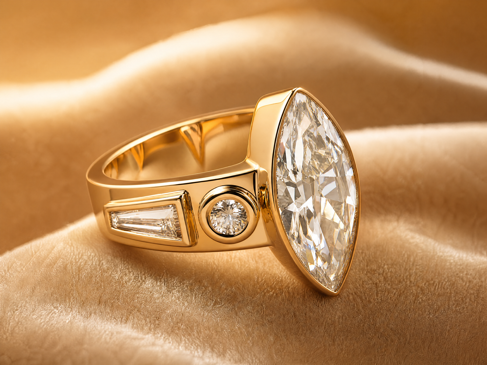 5ct Marquise Cut Diamond Ring – 18K Yellow Gold Bezel