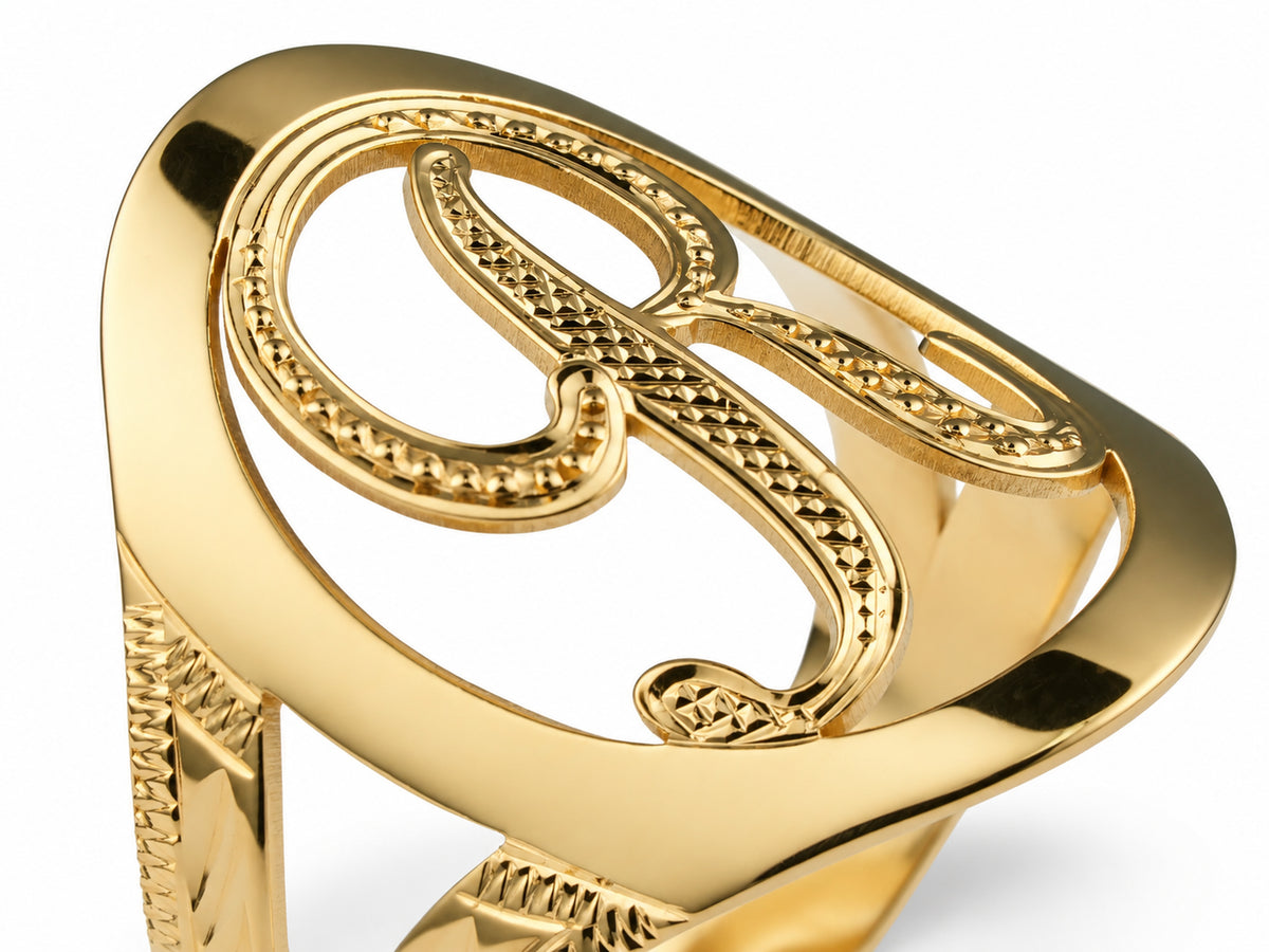 Gold Letter Signet Ring in 14K or 18K Solid Gold