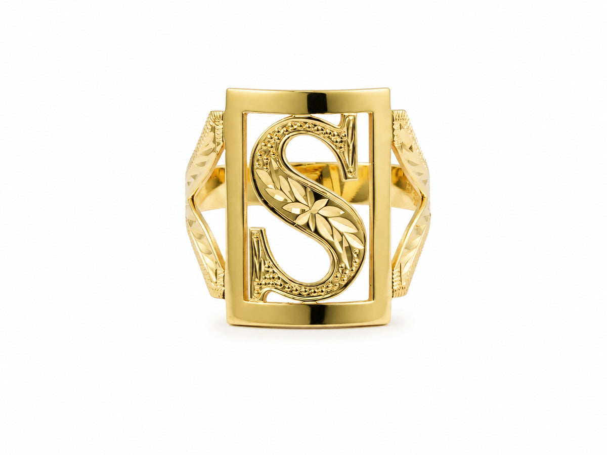 Gold Letter Signet Ring in 14K or 18K Solid Gold