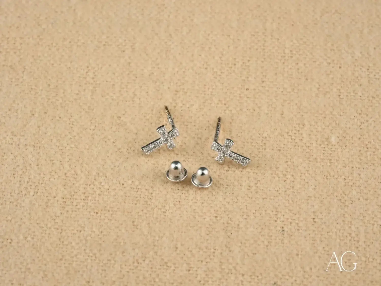 Fred Leighton silver cross stud earrings with sparkling crystals