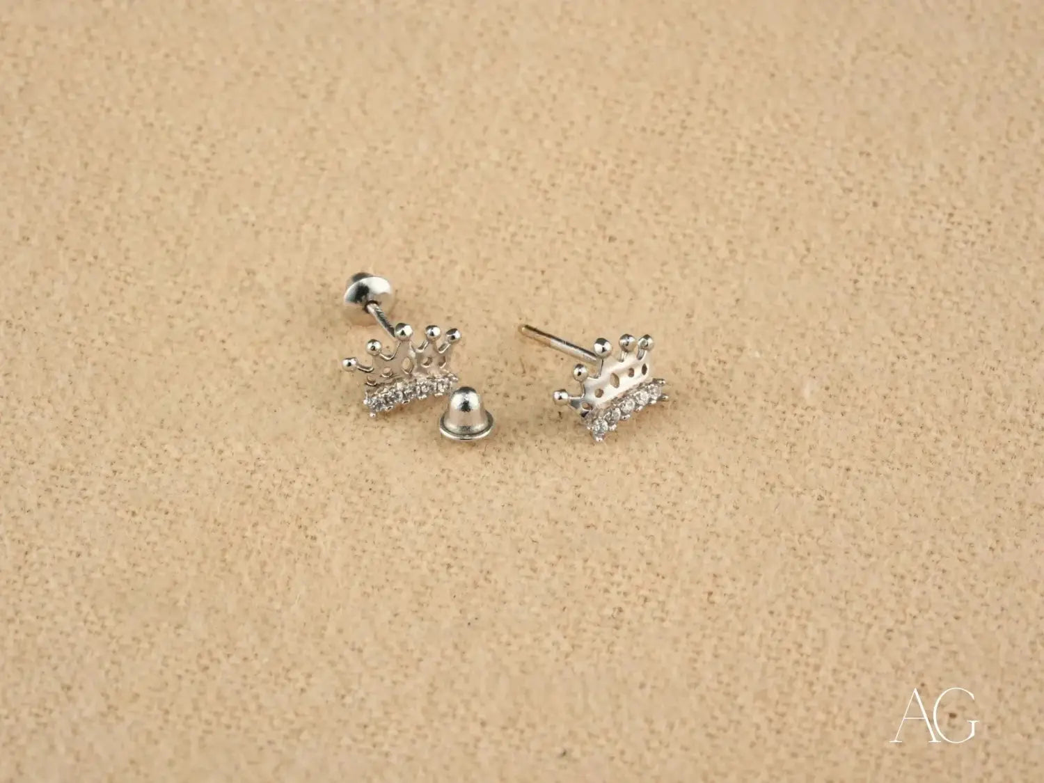 Royal Spark: 18K White Gold Crown Earrings