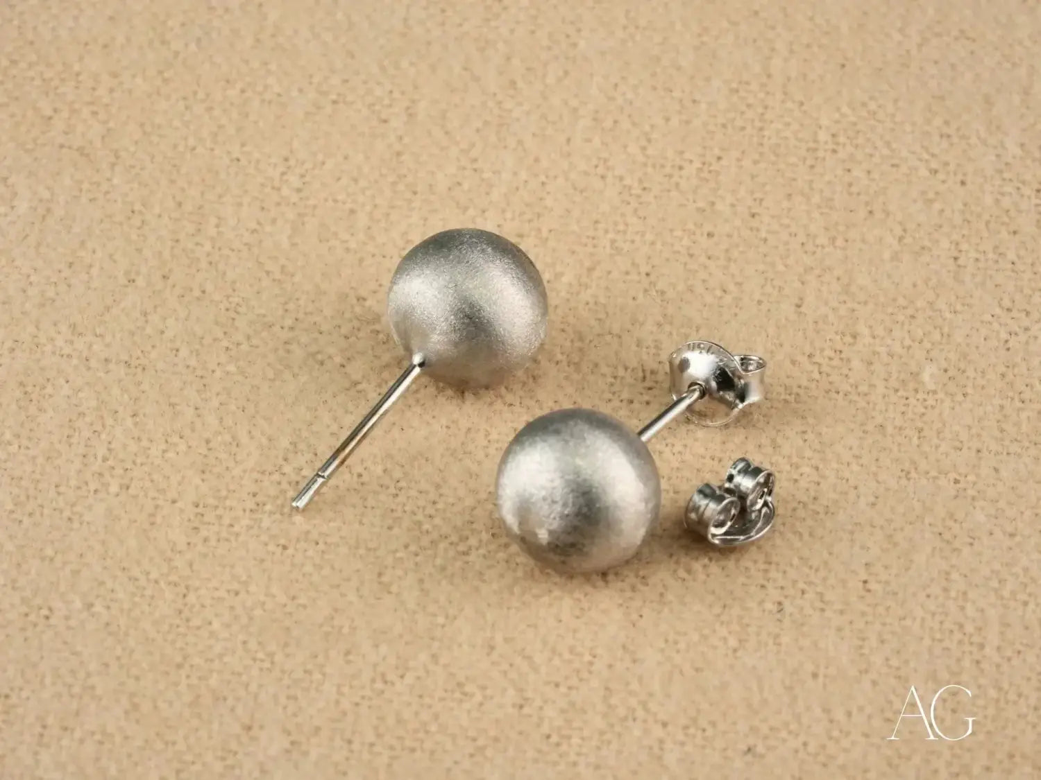 Stunning 18k gold silver matte spherical stud earrings