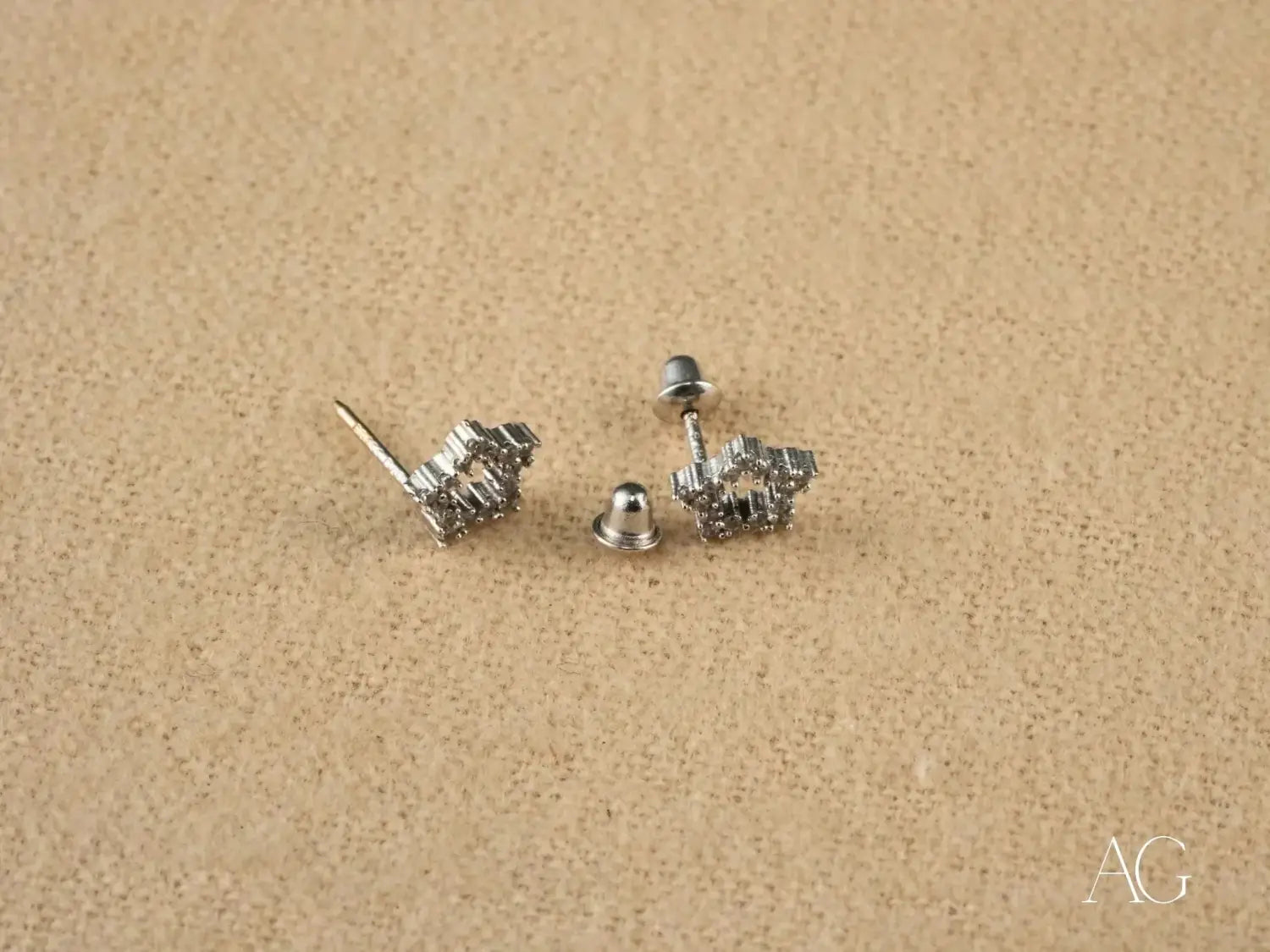 Ethical silver stud earrings with geometric crystal design in 18k gold jewelry revolution