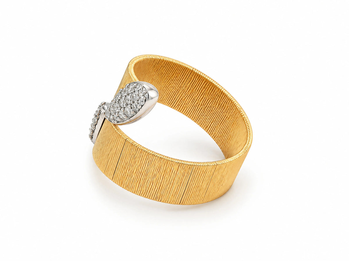 Back view of the two-tone ring showing the inner band and the brushed yellow gold shank.