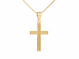 18K Gold Fluted Cross Pendant, L size, displayed on a gold box chain (chain not included)
