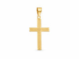 18K Gold Fluted Cross Pendant, L size, front view showing the fluted grooves along the arms and polished edge