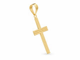 18K Gold Fluted Cross Pendant, L size, angled side view showing the depth of the fluted grooves