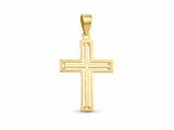 18K Gold Openwork Cross Pendant, L size, front view showing the openwork pierced design and polished frame