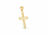 18K Gold Openwork Cross Pendant, M size, angled side view showing the cut-through depth of the openwork