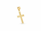18K Gold Openwork Cross Pendant, S size, angled side view showing the cut-through depth of the openwork