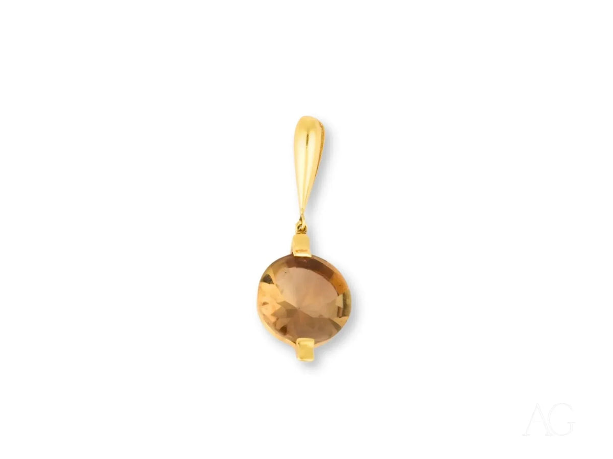 18k solid gold Smoked Crystal Luxe Pendant with oval smoky quartz