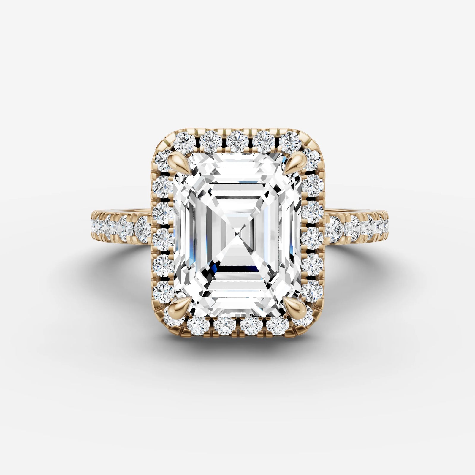 Aurore Etoile emerald diamond setting in gold, front view