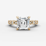 Heritage asscher diamond setting in gold, front view