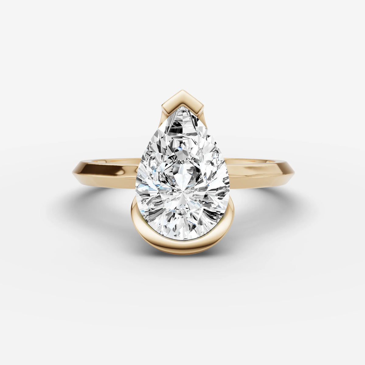 Demi pear diamond setting in gold, front view