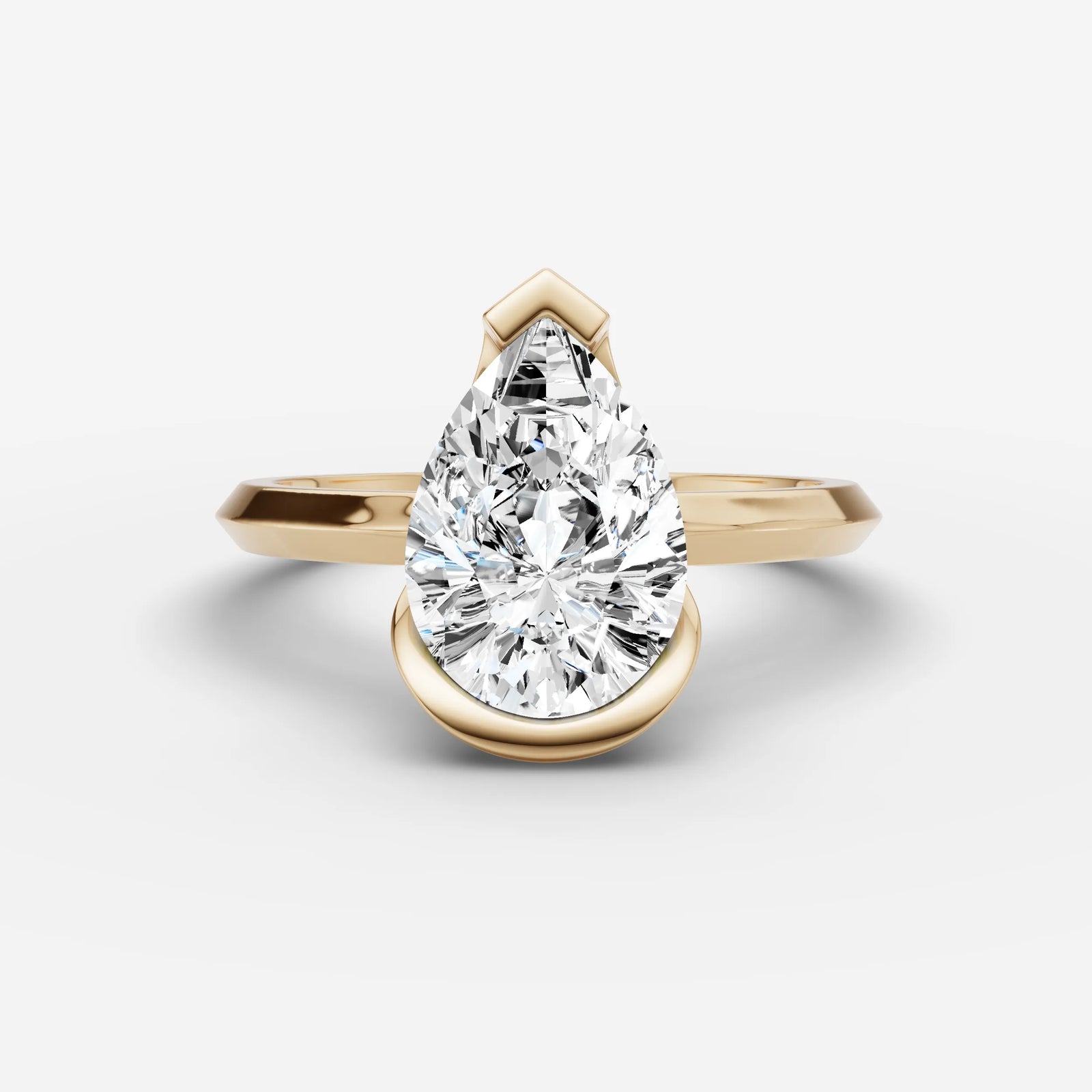 Demi pear diamond setting in gold, front view