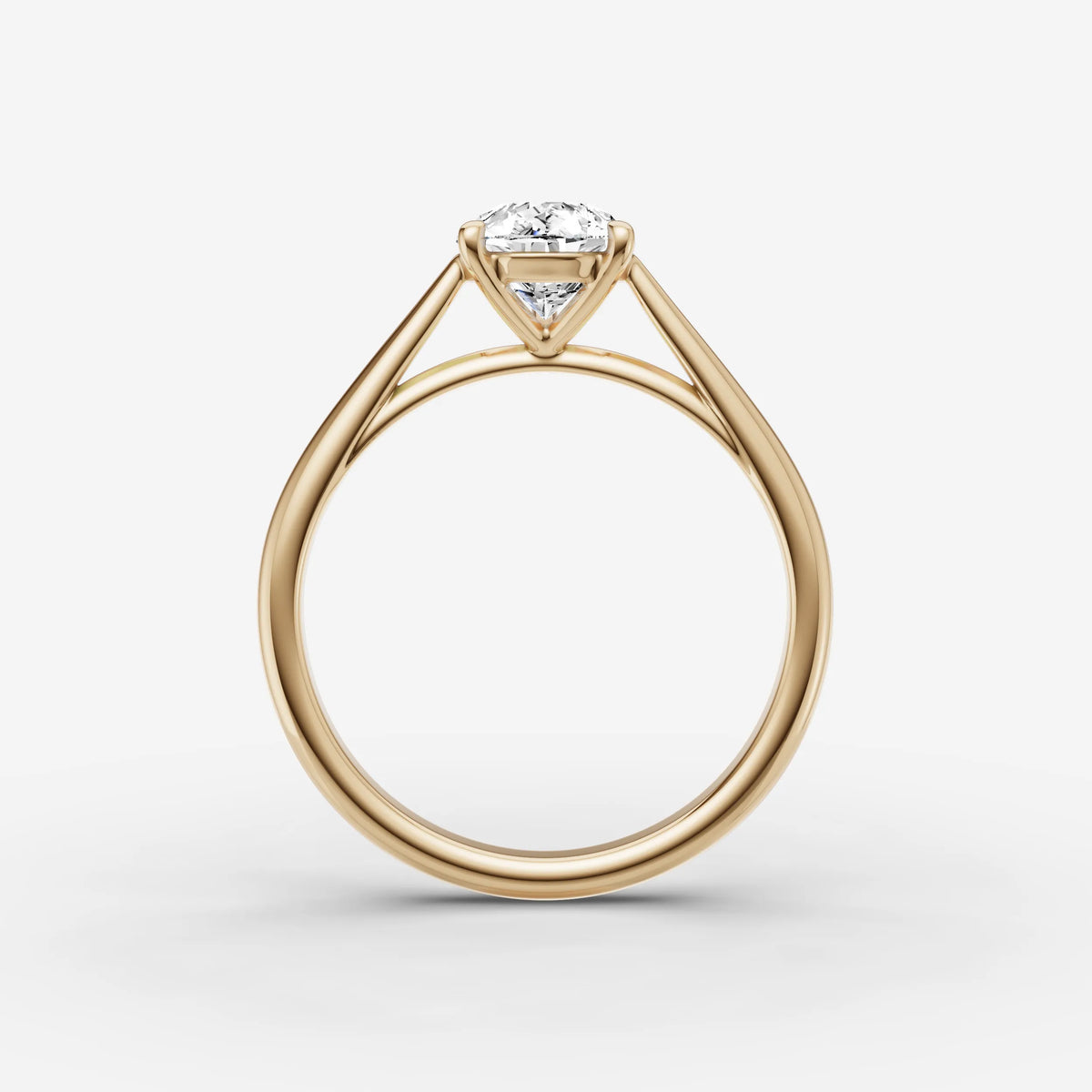 Cathedrale pear diamond setting in gold, profile angle