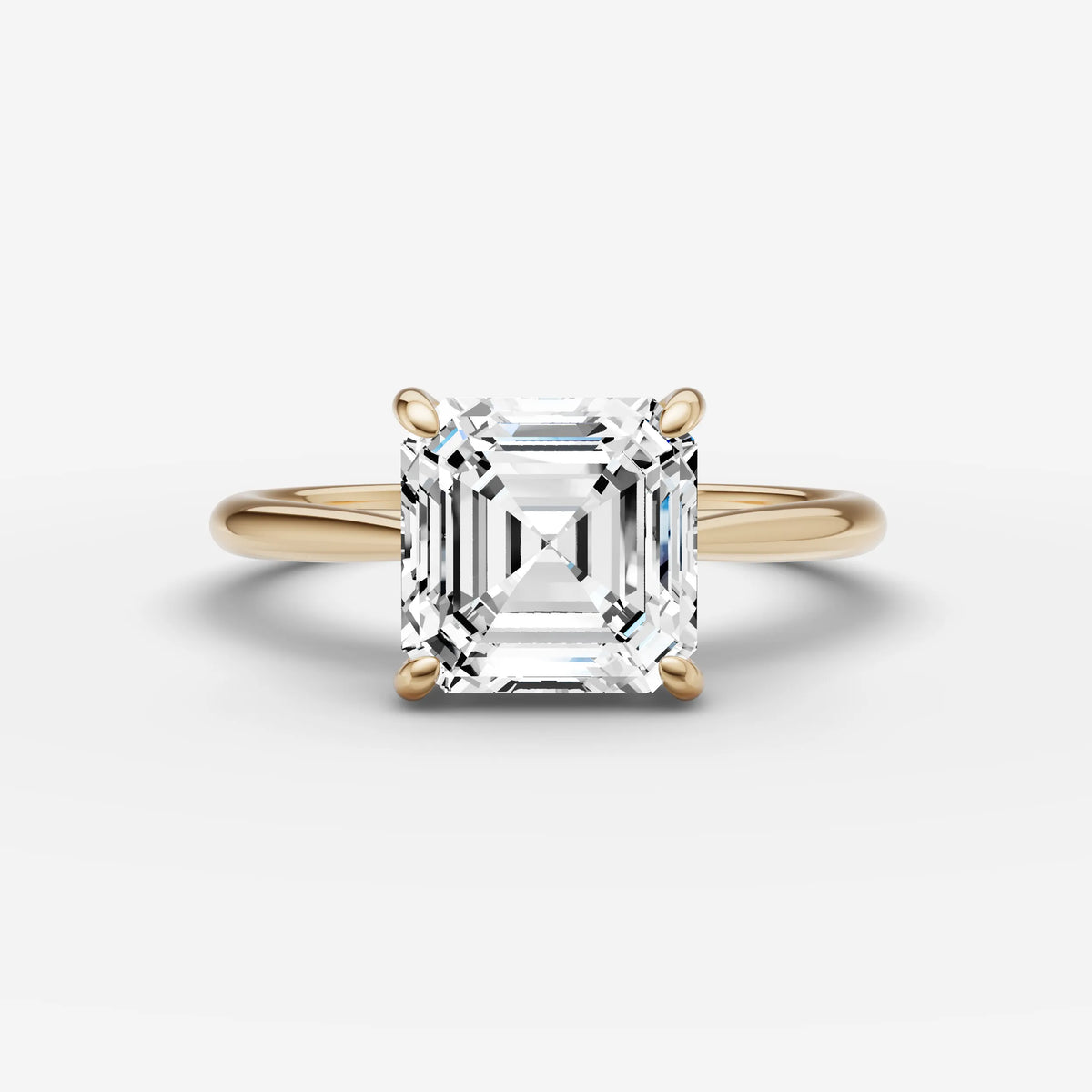 Cathedrale asscher diamond setting in gold, front view