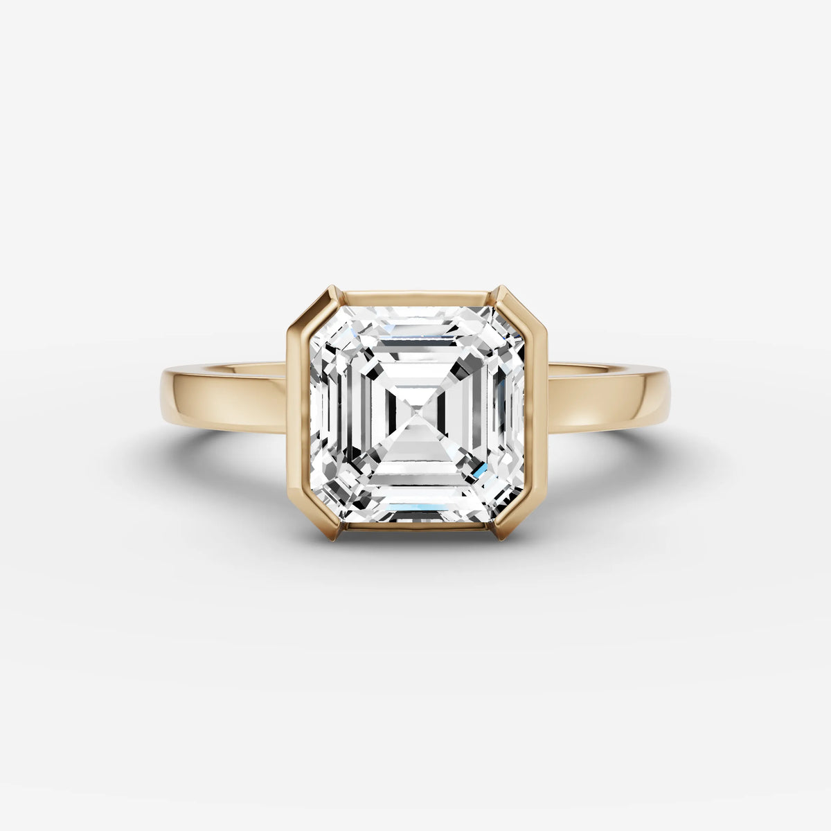 Demi asscher diamond setting in gold, front view