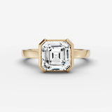 Demi asscher diamond setting in gold, front view
