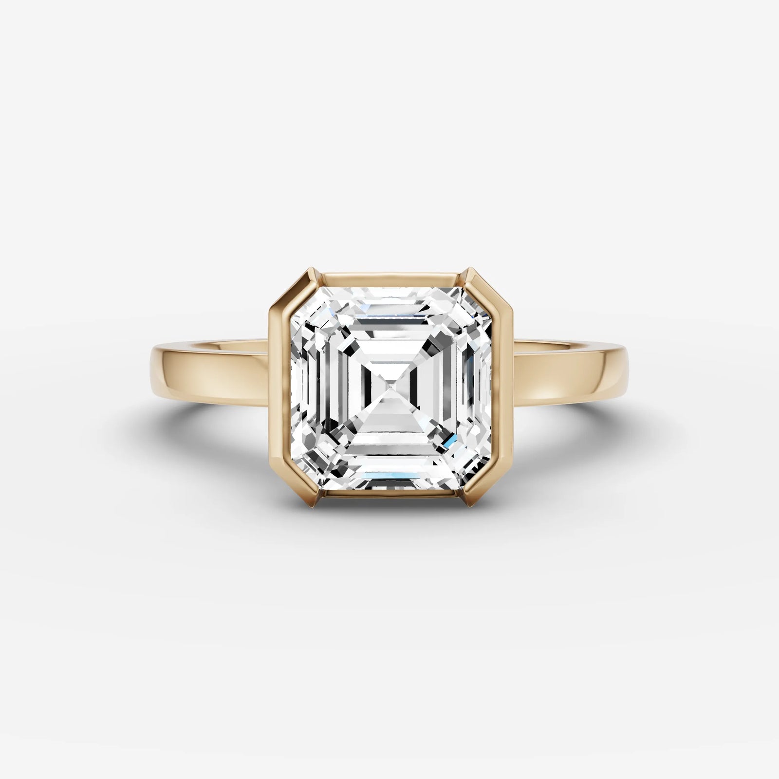 Demi asscher diamond setting in gold, front view