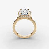 Aurore emerald diamond setting in gold, side view