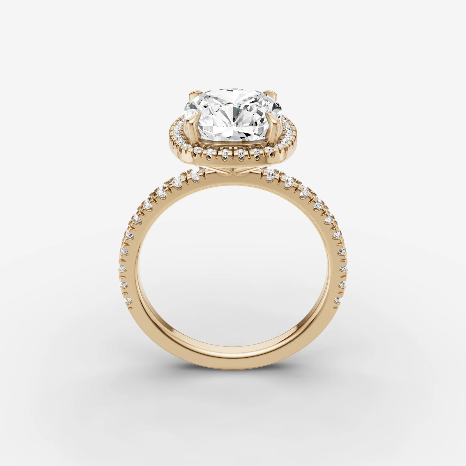 Aurore Etoile cushion diamond setting in gold, side view