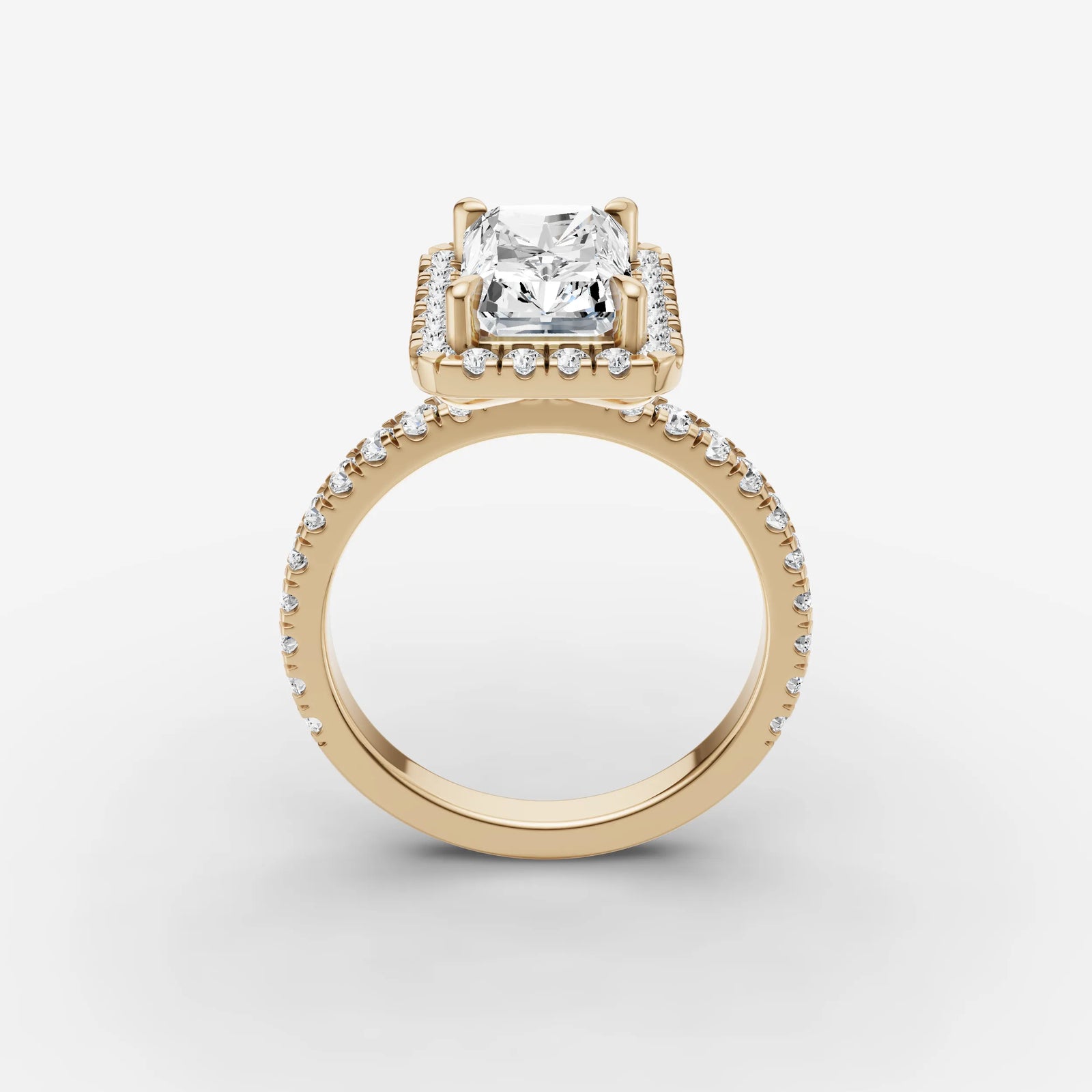 Aurore Etoile radiant diamond setting in gold, side view