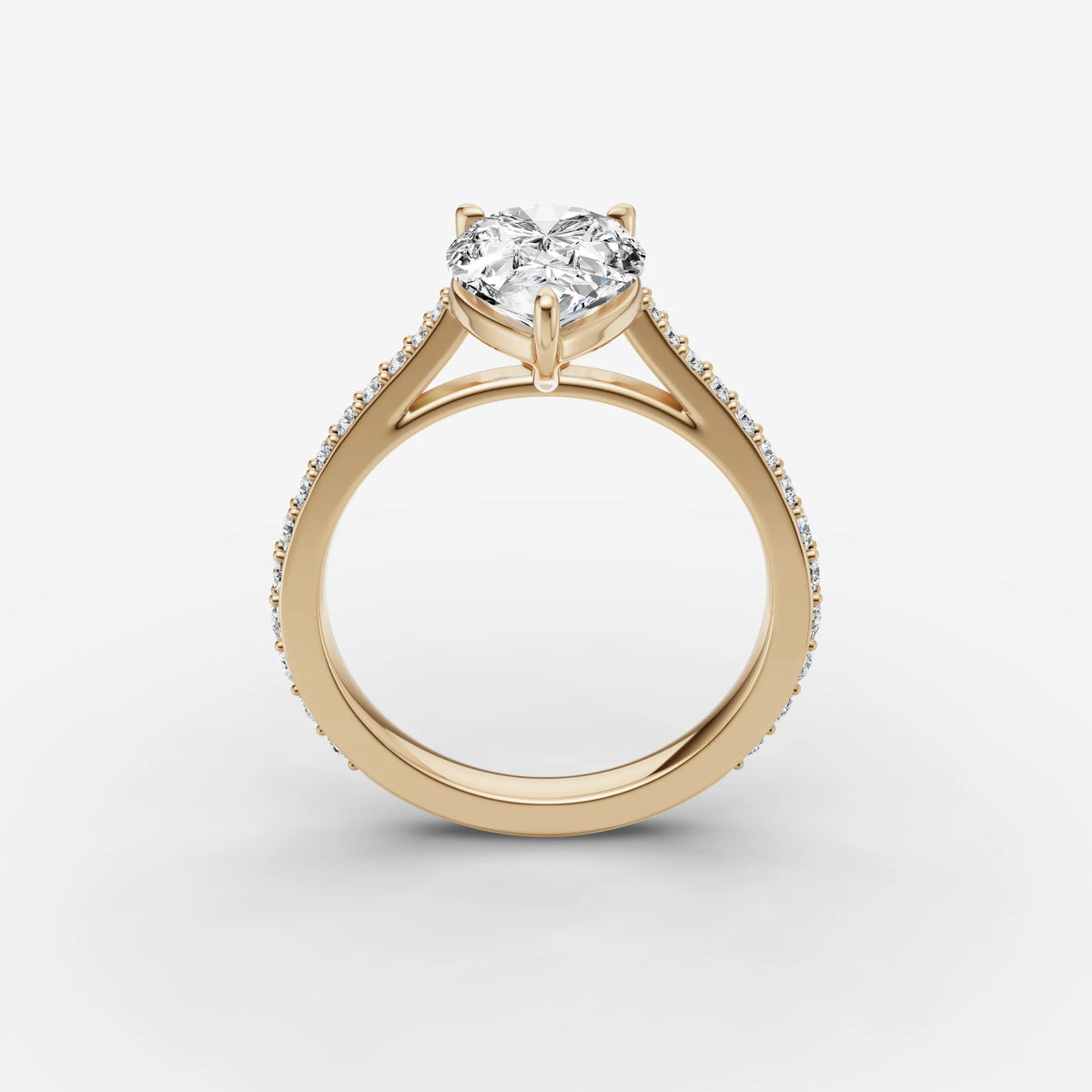 Cathedrale pear diamond setting in gold, side view