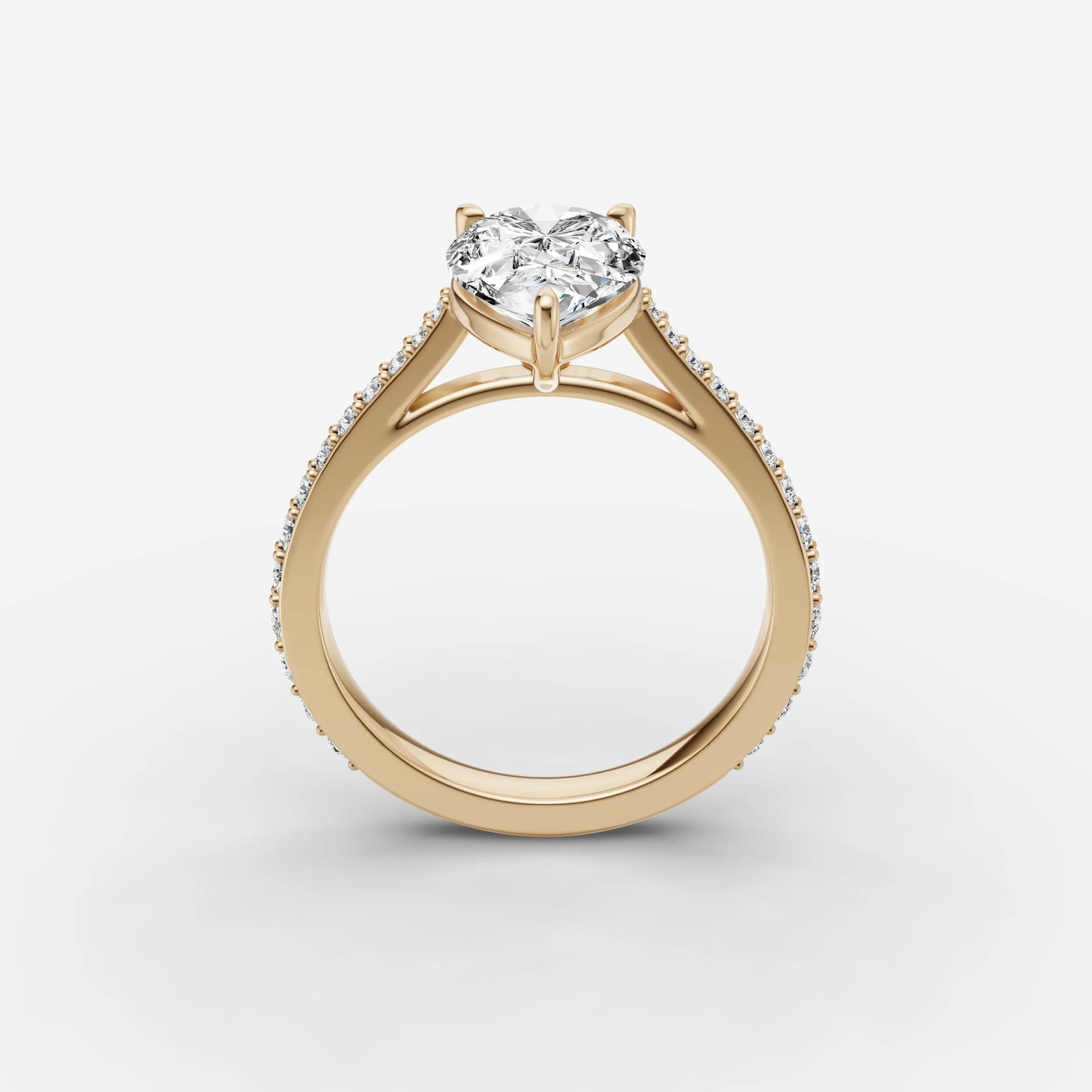 Cathedrale pear diamond setting in gold, side view