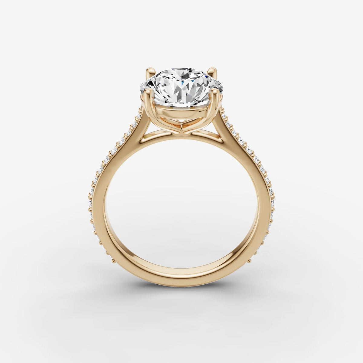 Cathedrale round diamond setting in gold, side view