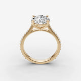 Cathedrale round diamond setting in gold, side view