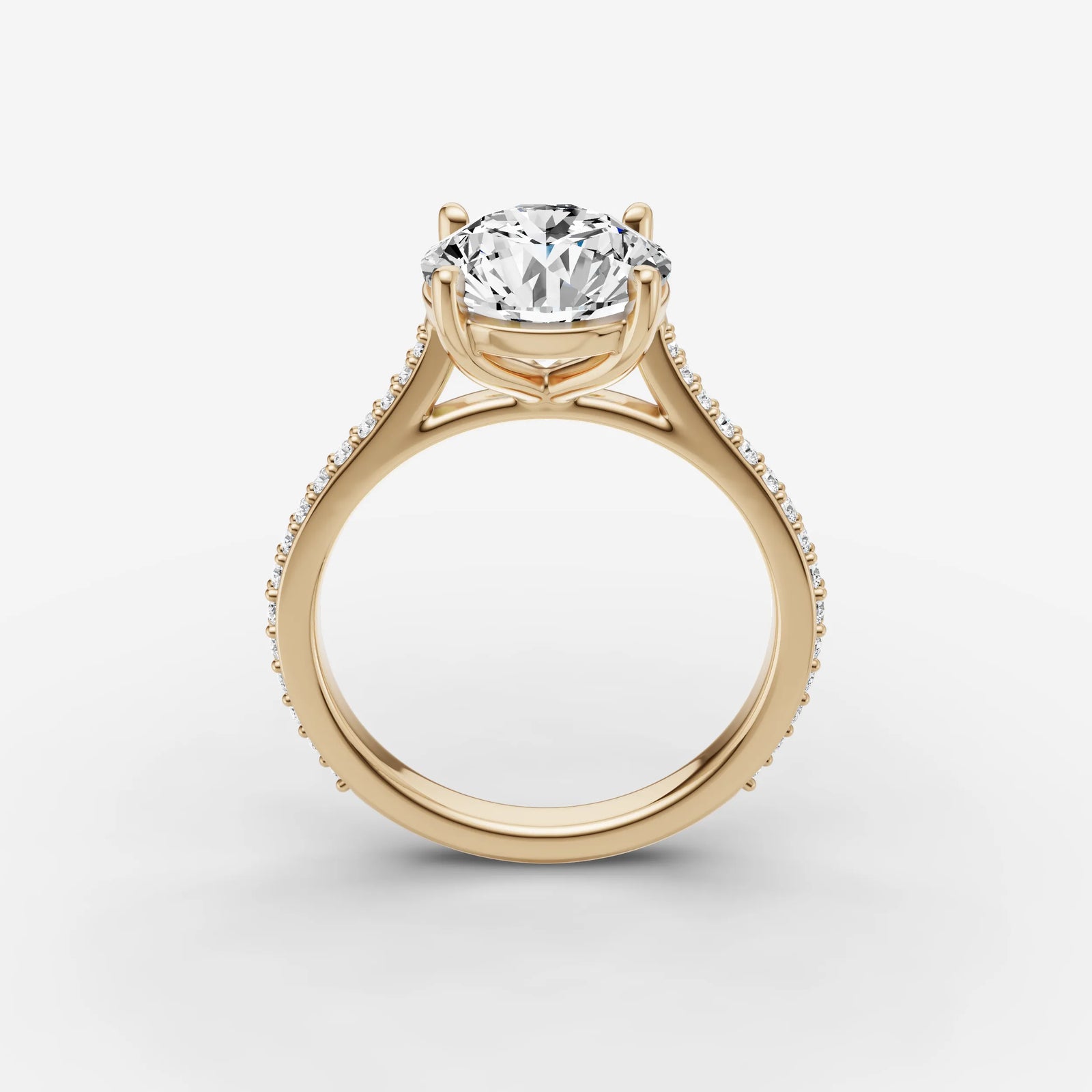 Cathedrale round diamond setting in gold, side view