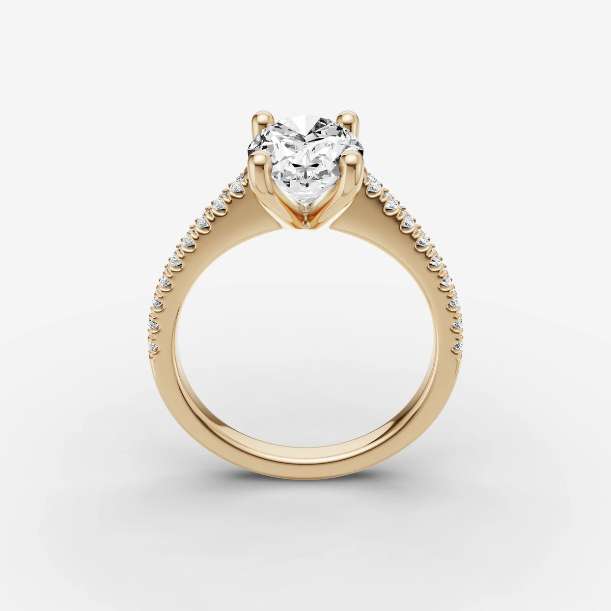 Cathedrale oval diamond setting in gold, side view