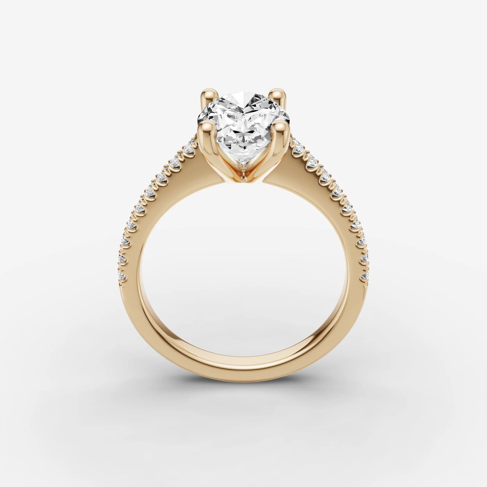Cathedrale oval diamond setting in gold, side view
