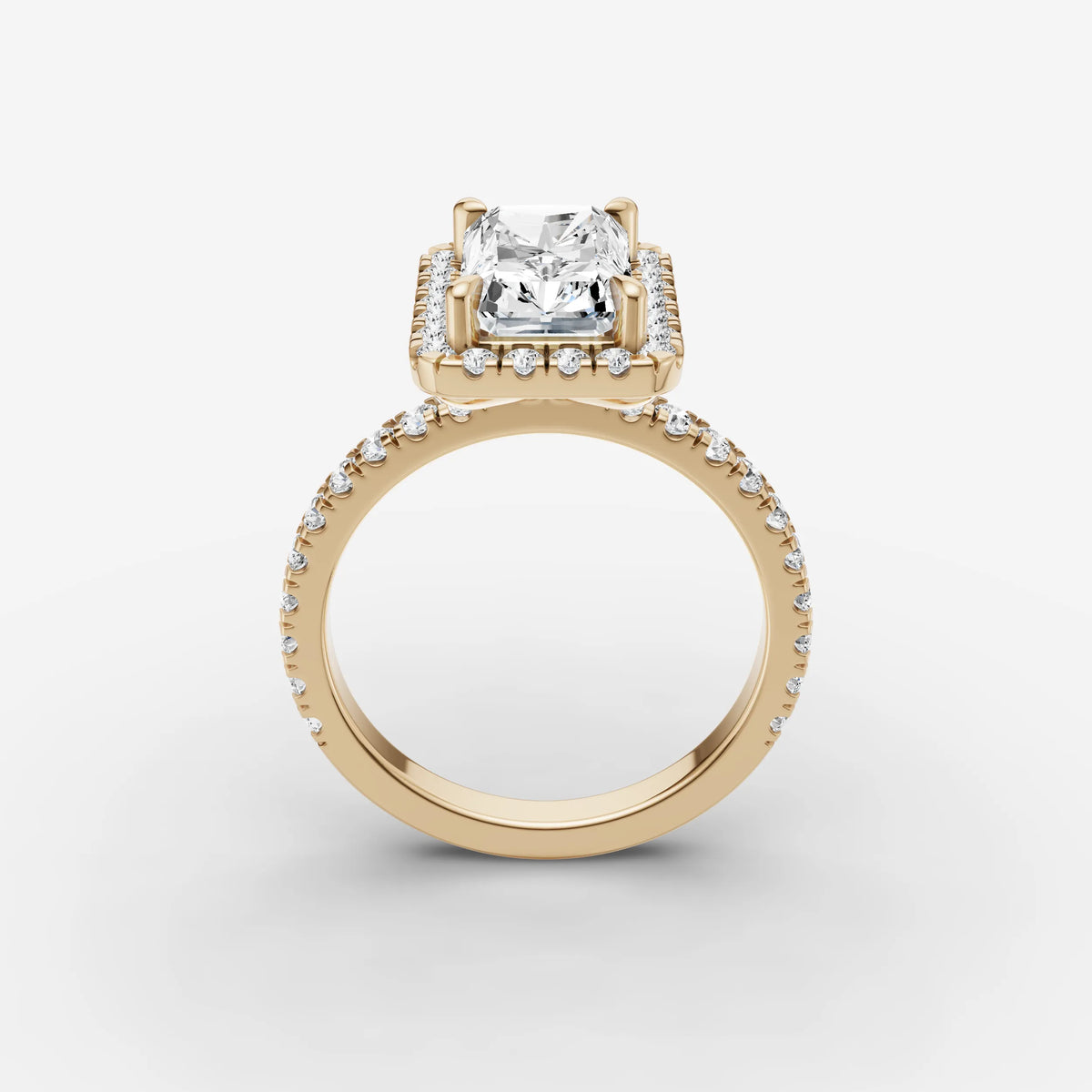 Aurore Etoile radiant diamond setting in gold, side view
