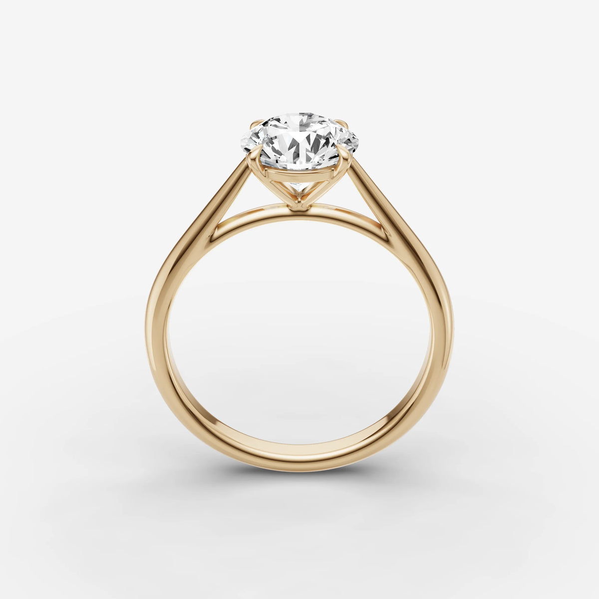 Cathedrale round diamond setting in gold, side view