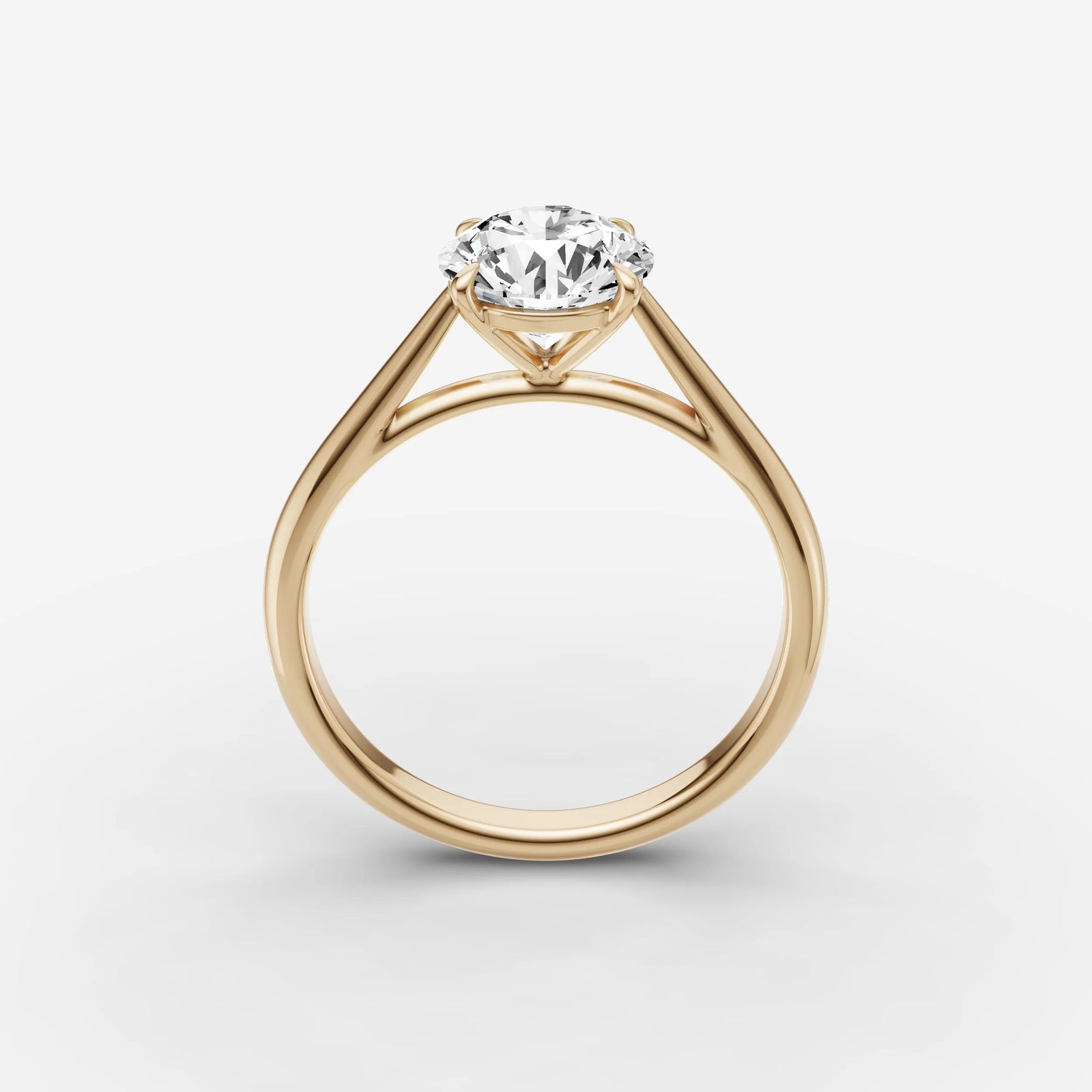 Cathedrale round diamond setting in gold, side view