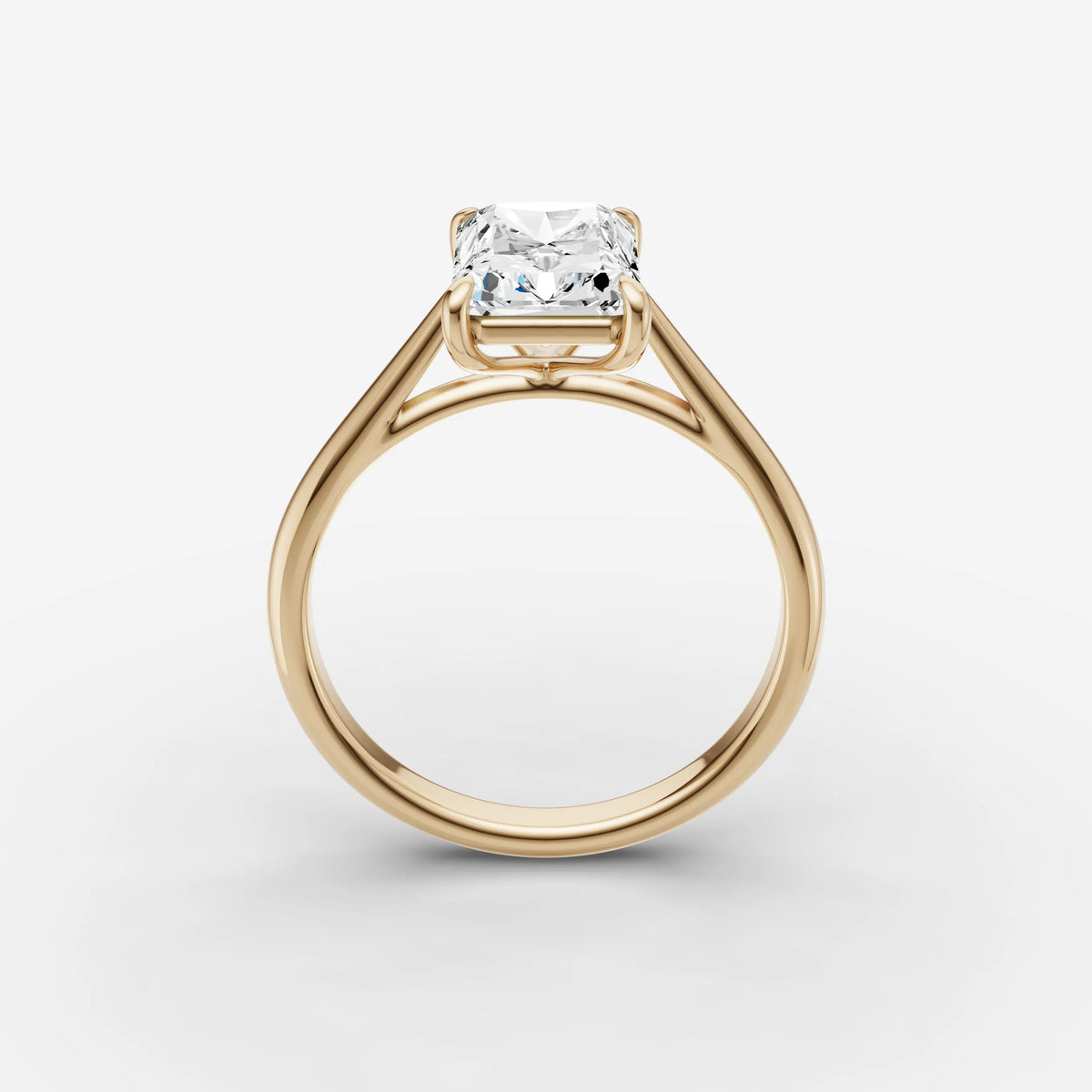 Cathedrale radiant diamond setting in gold, side view