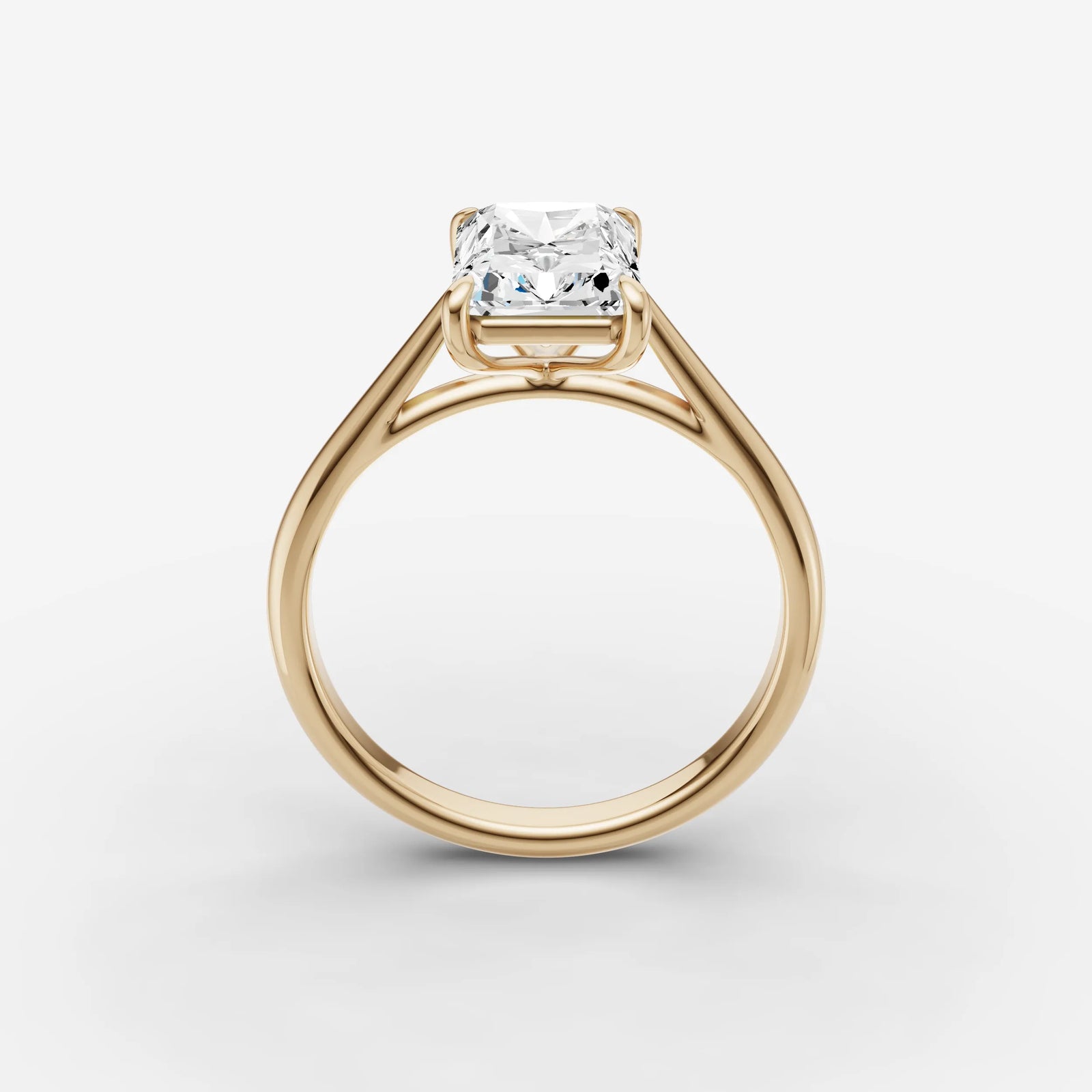 Cathedrale radiant diamond setting in gold, side view
