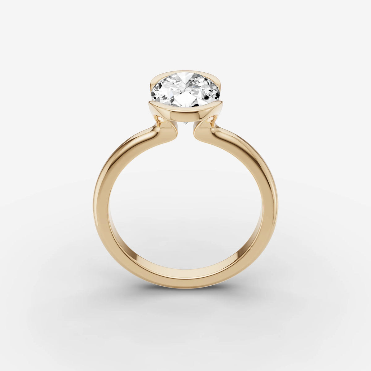 Demi oval diamond setting in gold, side view