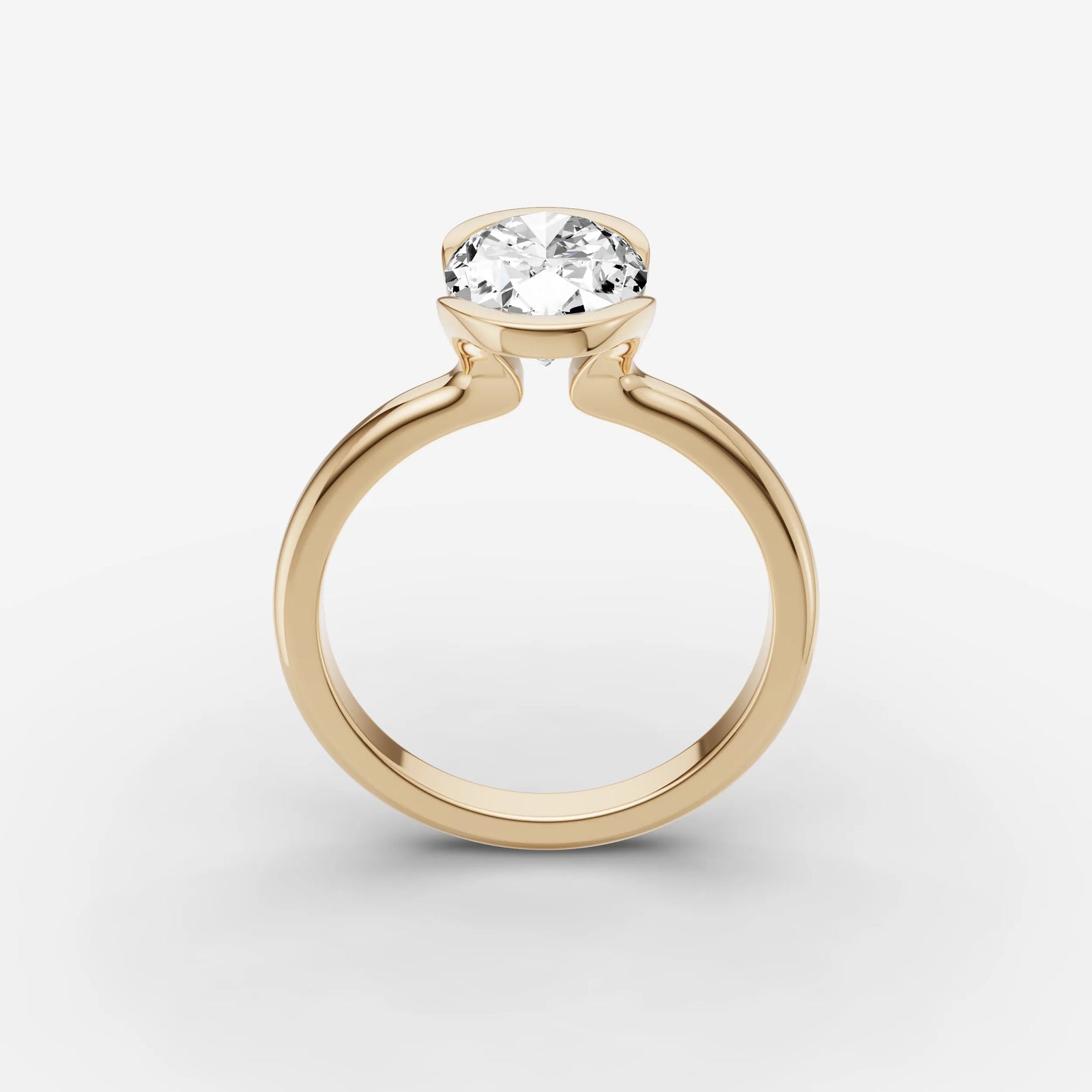 Demi oval diamond setting in gold, side view