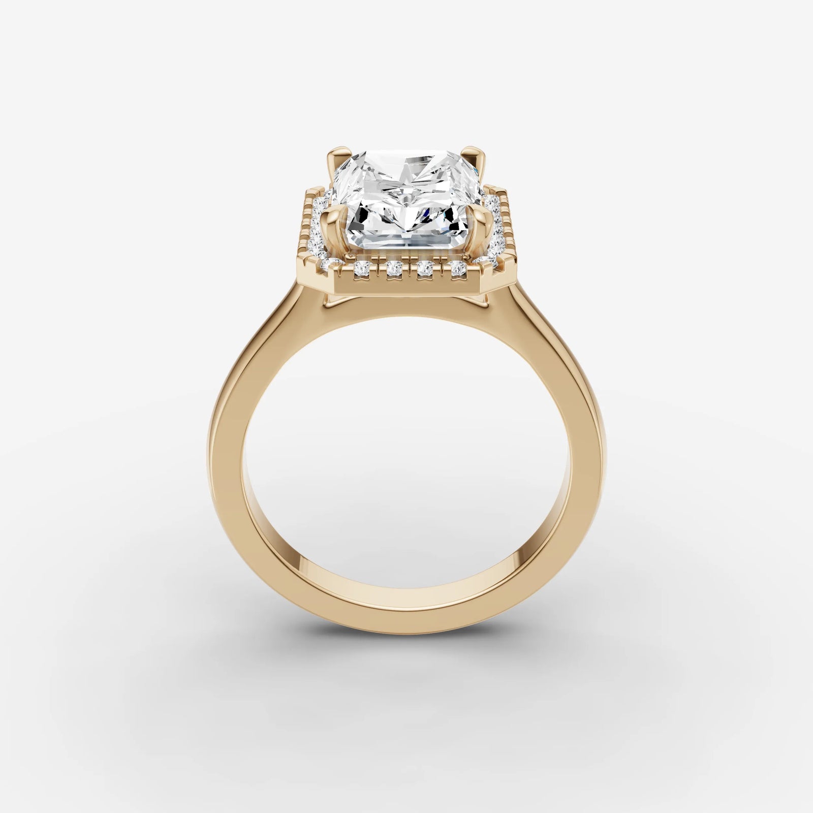 Aurore emerald diamond setting in gold, side view