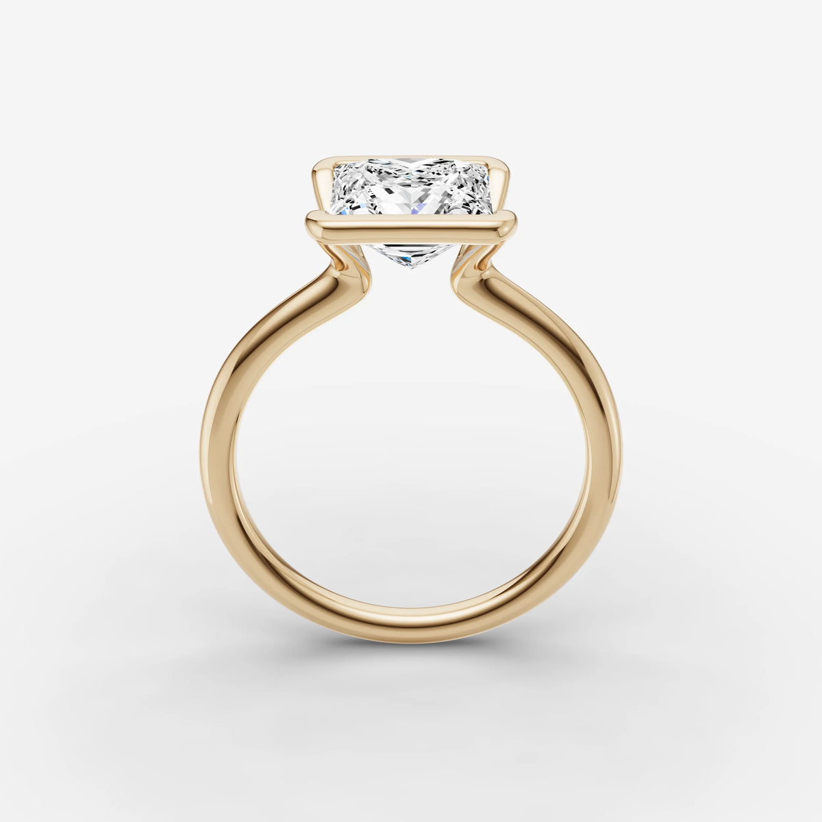 Demi princess diamond setting in gold, side view