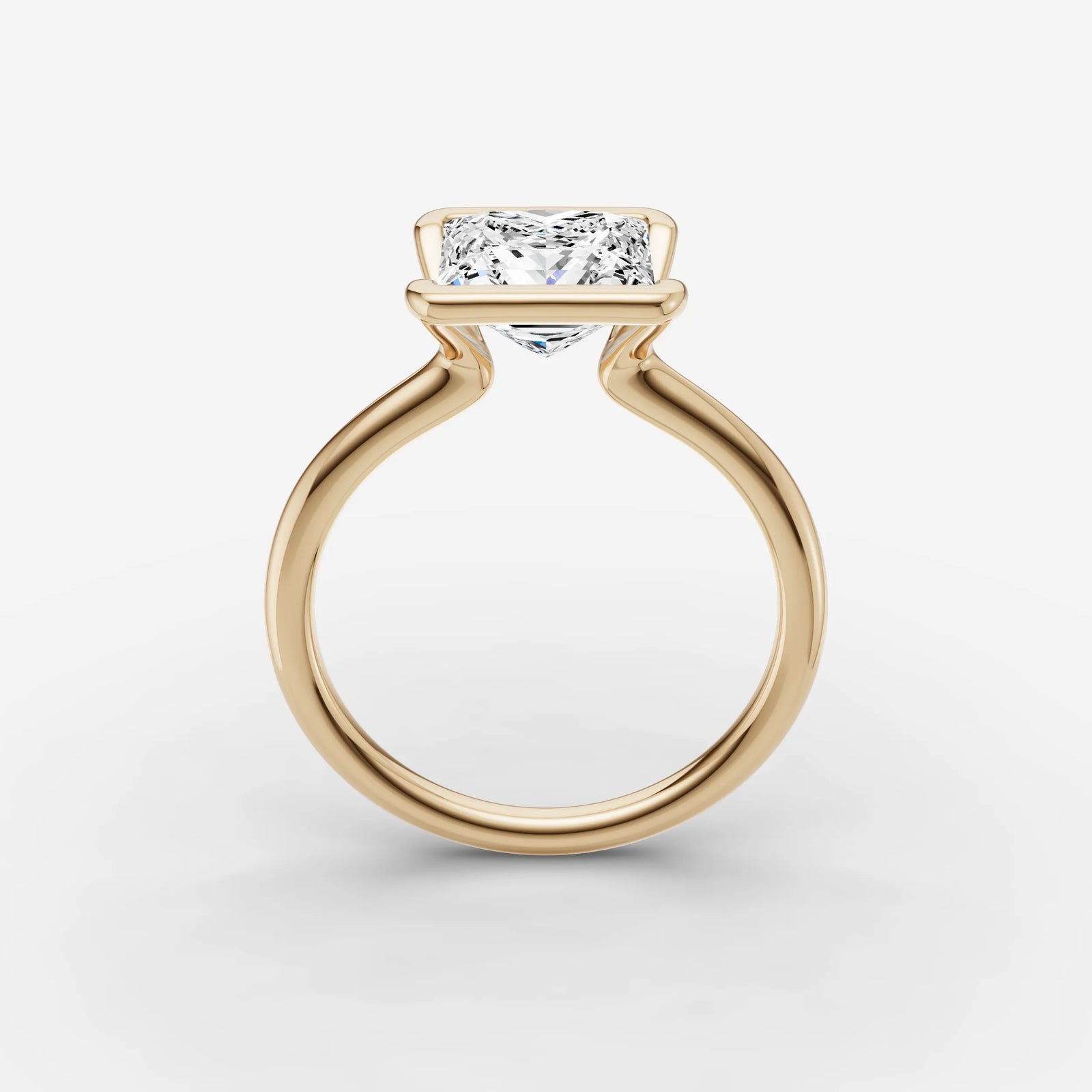 Demi princess diamond setting in gold, side view
