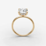 Mystere cushion diamond setting in gold, side view